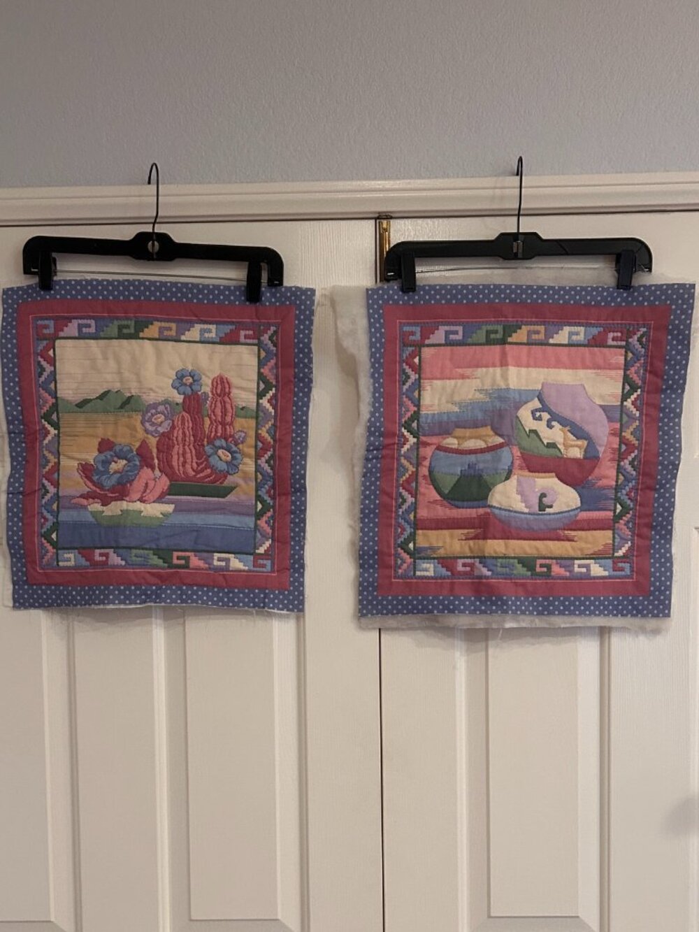 2 Southwestern Quilted Pillow Cover Tops 1990s
